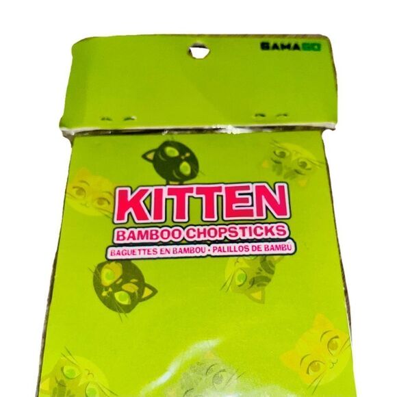 Set of 4 Reusable Eco-Friendly Bamboo Chopsticks w/ Cute Kittens Design Hot Pink - Picture 8 of 10